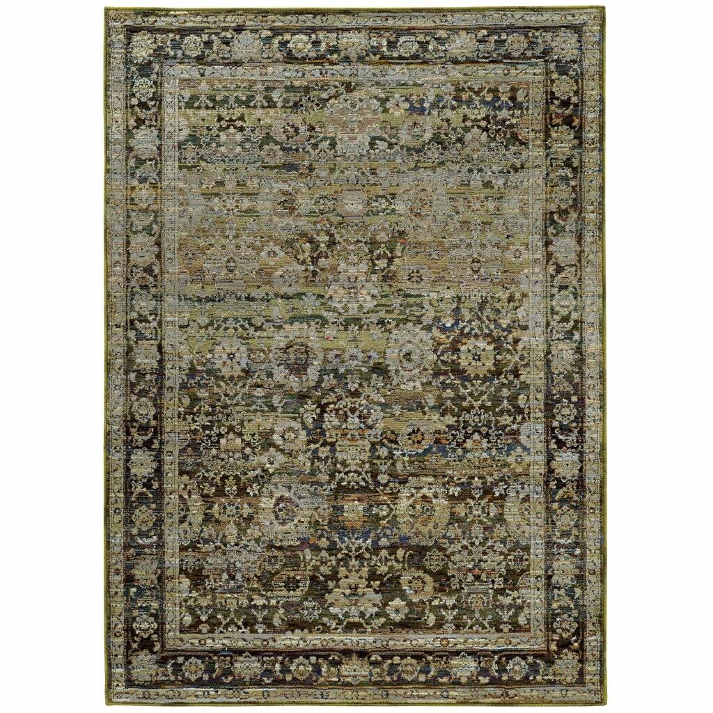 5’x8′ Green and Brown Floral Area Rug