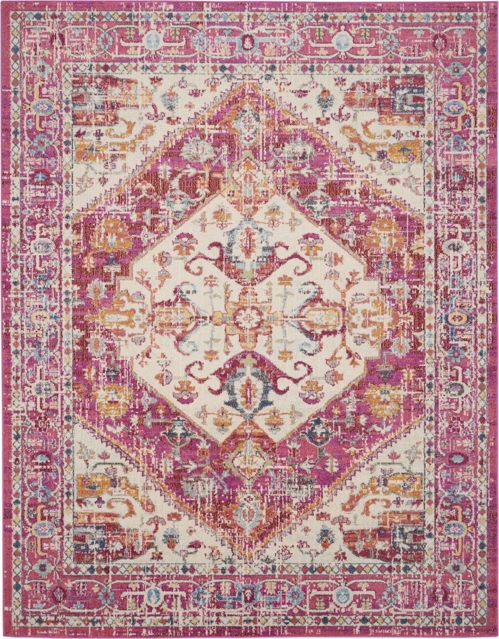 7′ x 10′ Ivory and Pink Oriental Area Rug