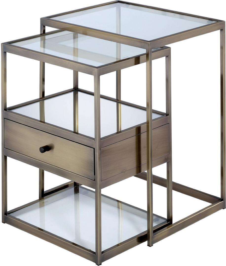 18″ X 15″ X 26″ 2Pc Clear Glass And Antique Brass Nesting Table