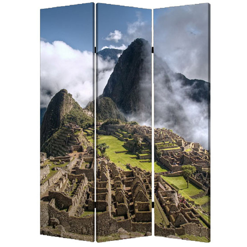1″ x 48″ x 72″ Multi Color Wood Canvas Machu Picchu Screen