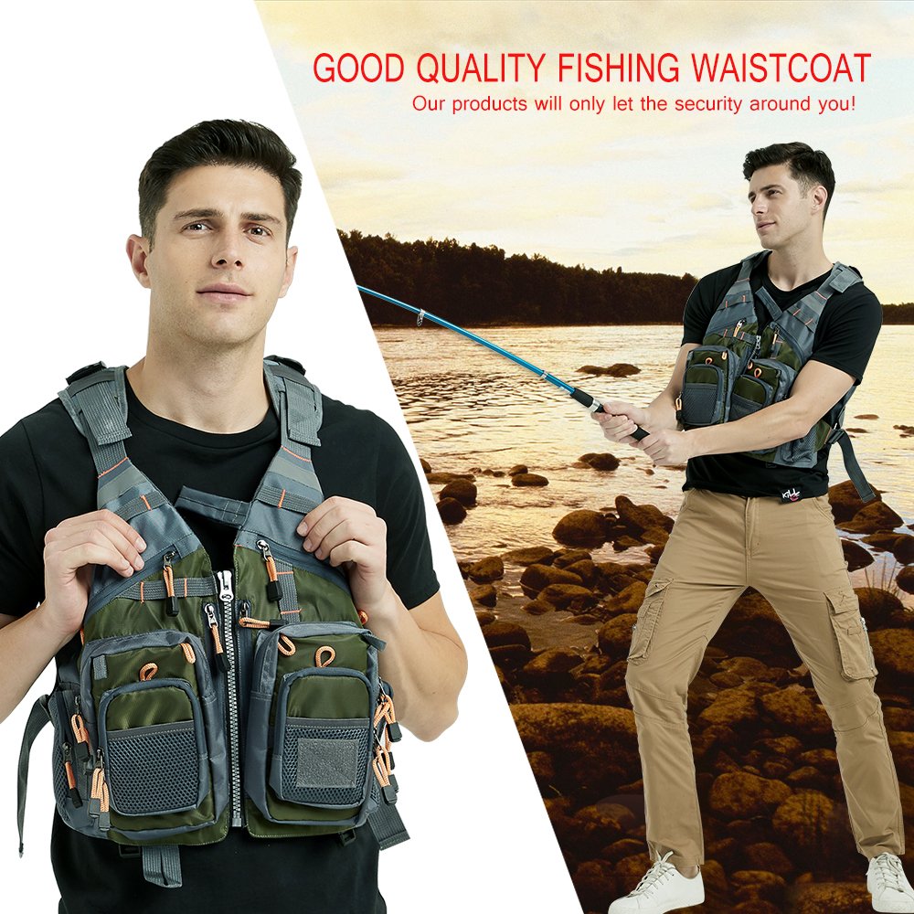 Color: Green camouflage new, Size: One size – Fishing Outdoor Sport Flying Men Respiratory Jacket Safety Vest Survival Utility Vest