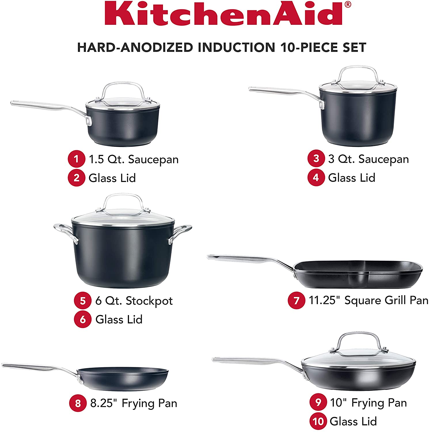 KitchenAid Hard Anodized Induction Nonstick Cookware Pots and Pans Set, 10 Piece