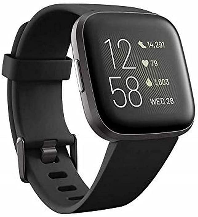 itbit Versa 2 Health and Fitness Smartwatch with Heart Rate, Music, Alexa Built-In, Sleep and Swim Tracking, Black/Carbon